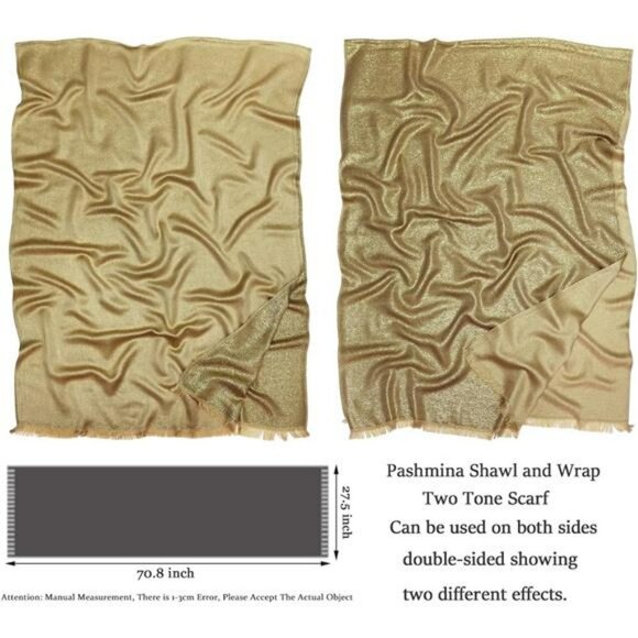 Women's Gold Bridal Shawl Wraps Formal Dress Pashmina Shawls Sparkly Glitter - Picture 4 of 4